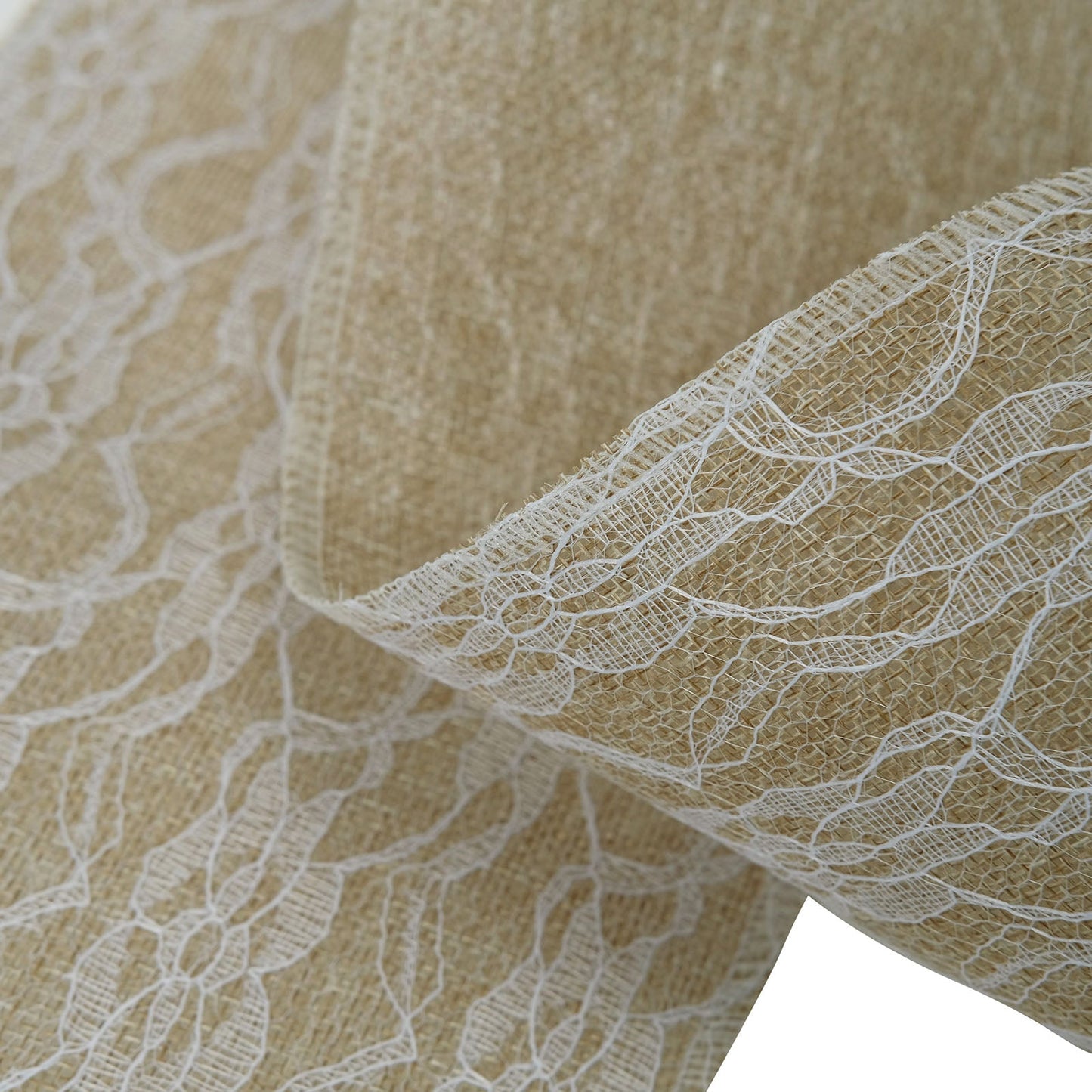 Burlap Ribbon With Lace Overlay Natural Jute 6 Inch x 10 Yard