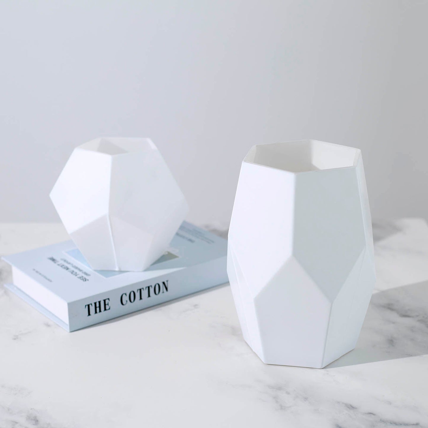 Matte white modern geometric flower vases and candle holders set of 2.