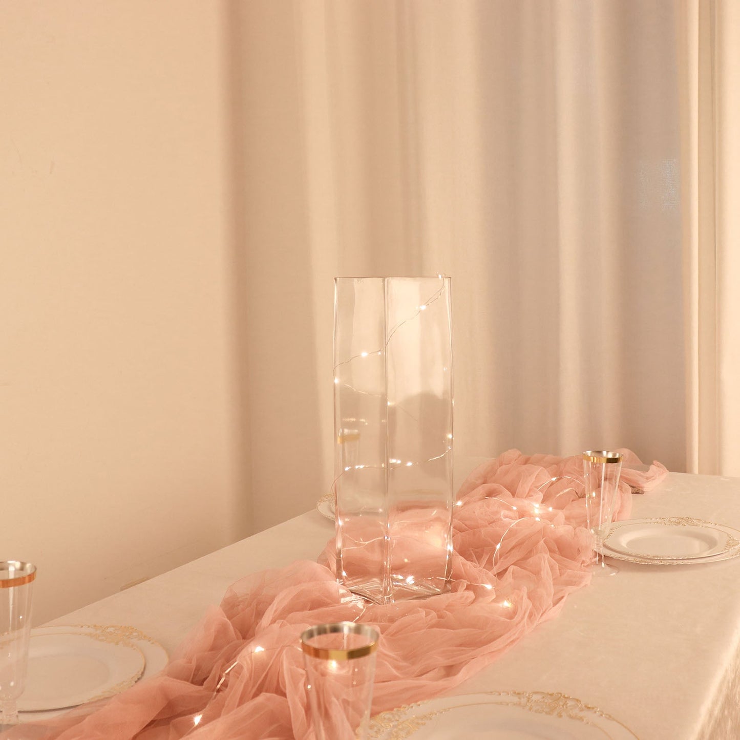 16 Inch Clear Cylinder Square Heavy Duty Flower Glass Vase 6 Pack