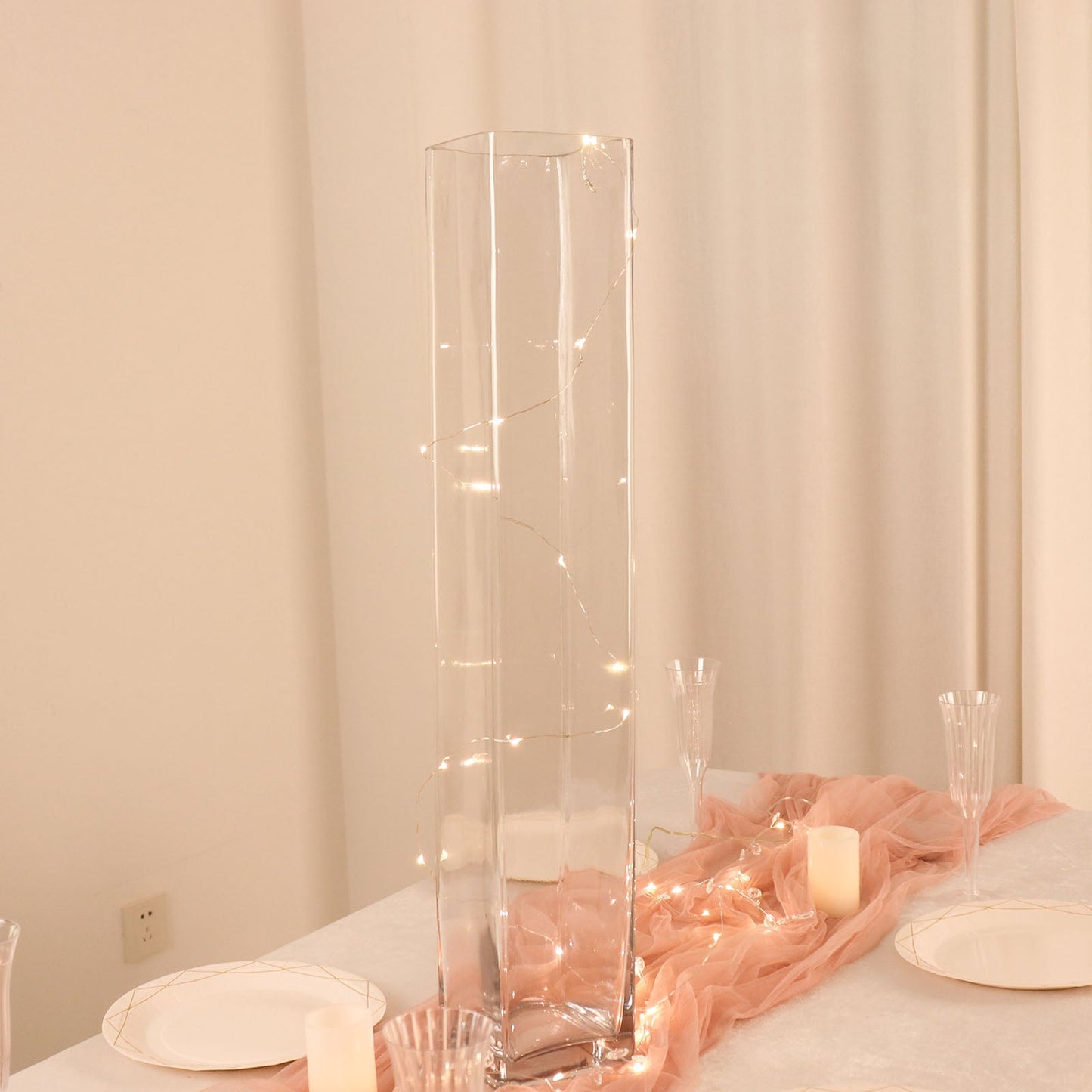 Square 2 Pack Glass Flower Vases Clear 28 Inches