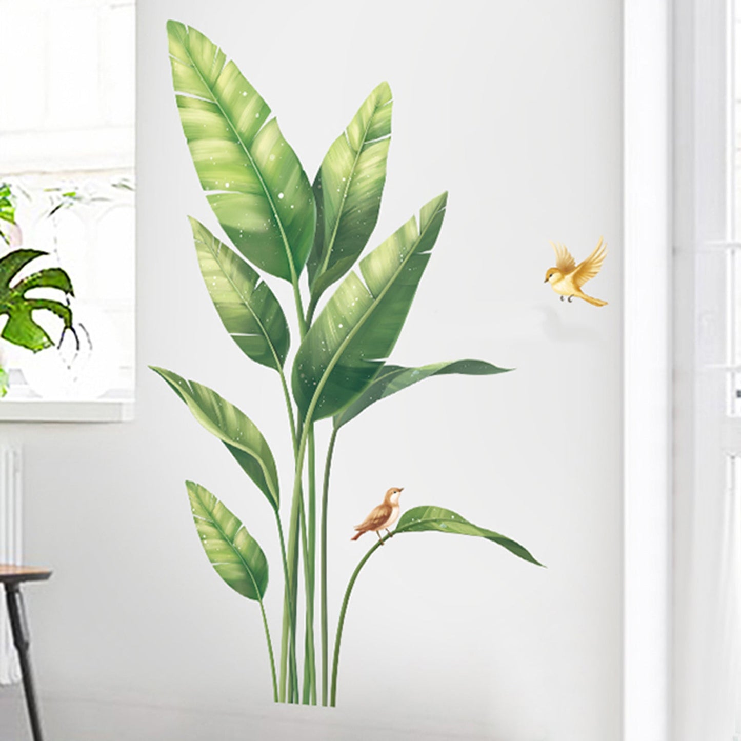 Green Bird of Paradise Tropical Plant Wall Decal, Peel and Stick Removable Stickers