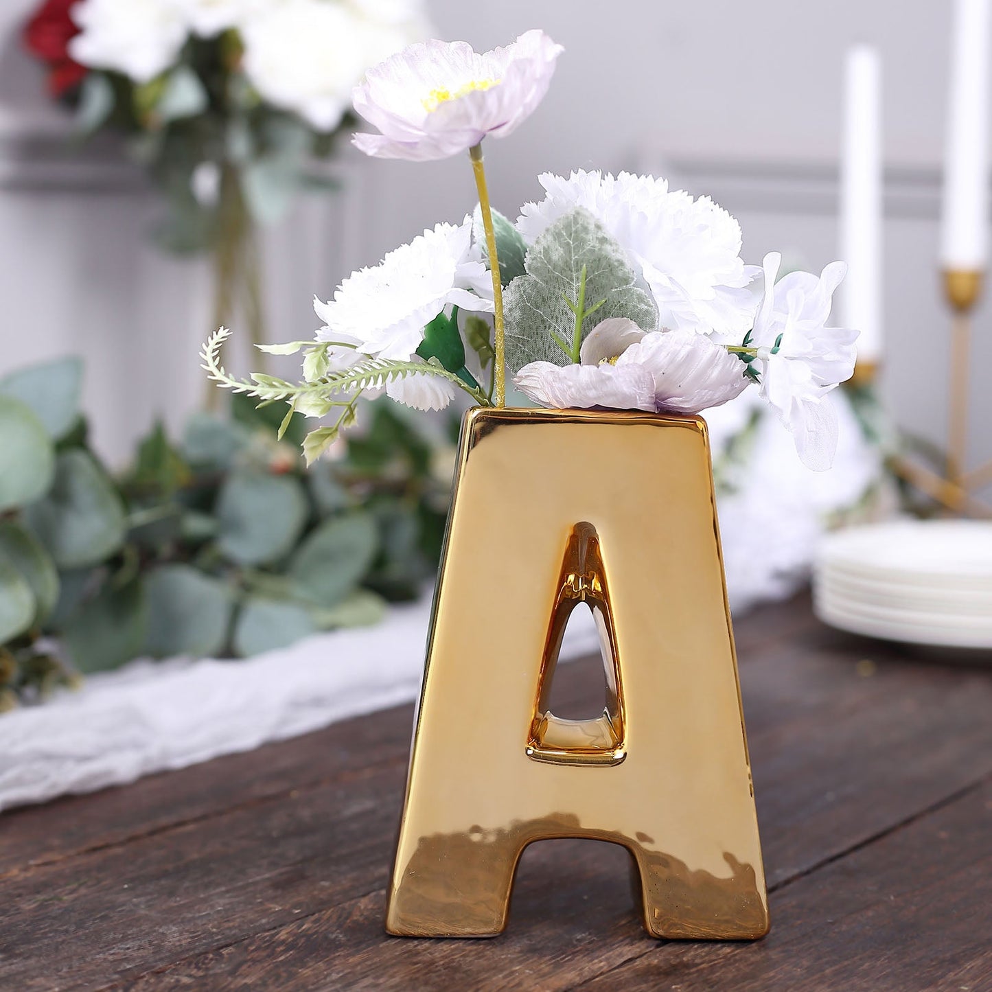 Gold Plated Letter "A" Ceramic Bud Planter Vase 6 Inch
