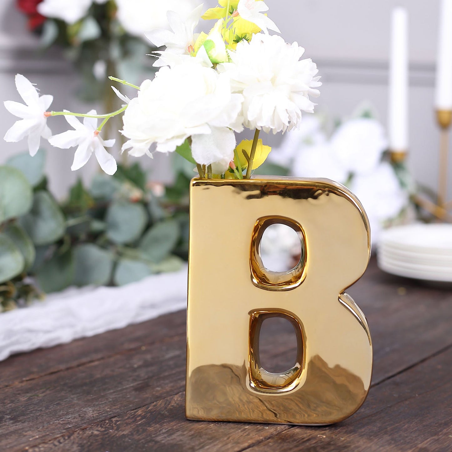 Gold Plated Letter "B" Ceramic Bud Planter Vase 6 Inch