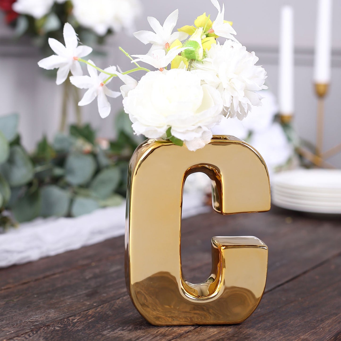 Gold Plated Letter "C" Ceramic Bud Planter Vase 6 Inch
