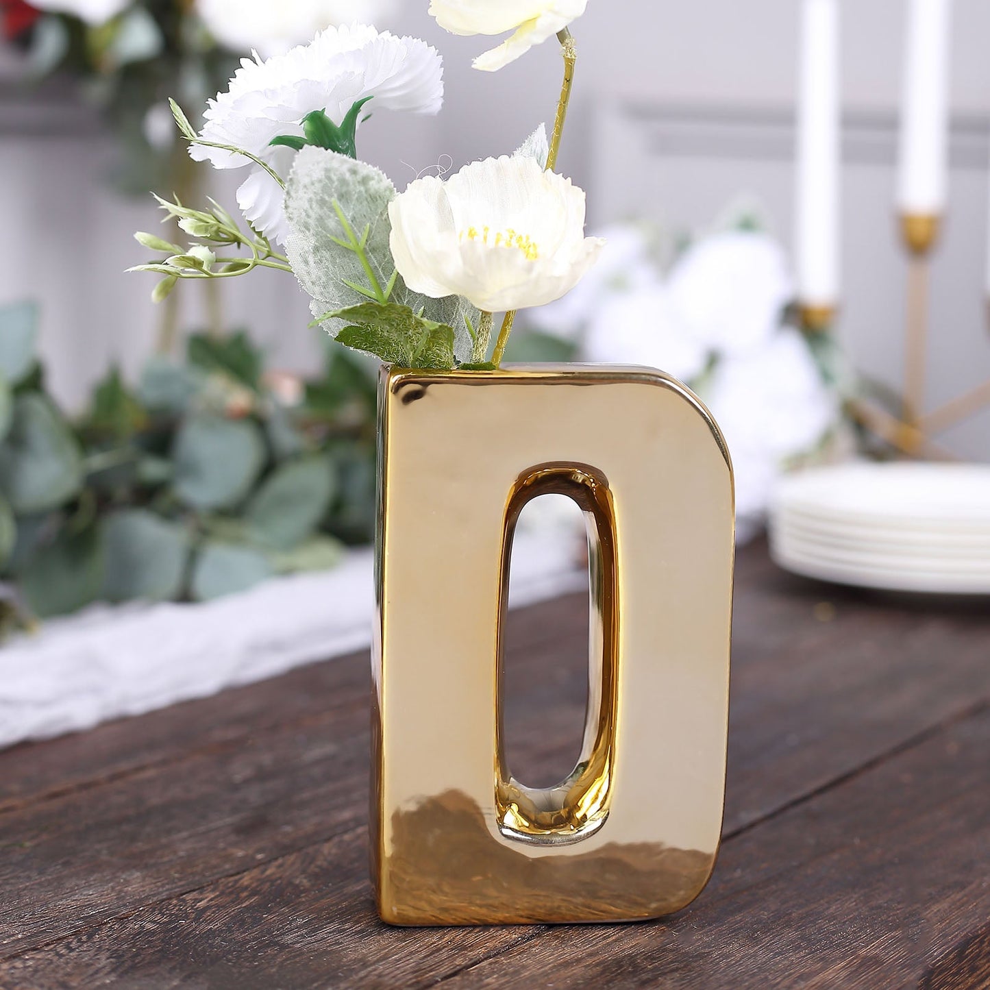 Gold Plated Letter "D" Ceramic Bud Planter Vase 6 Inch