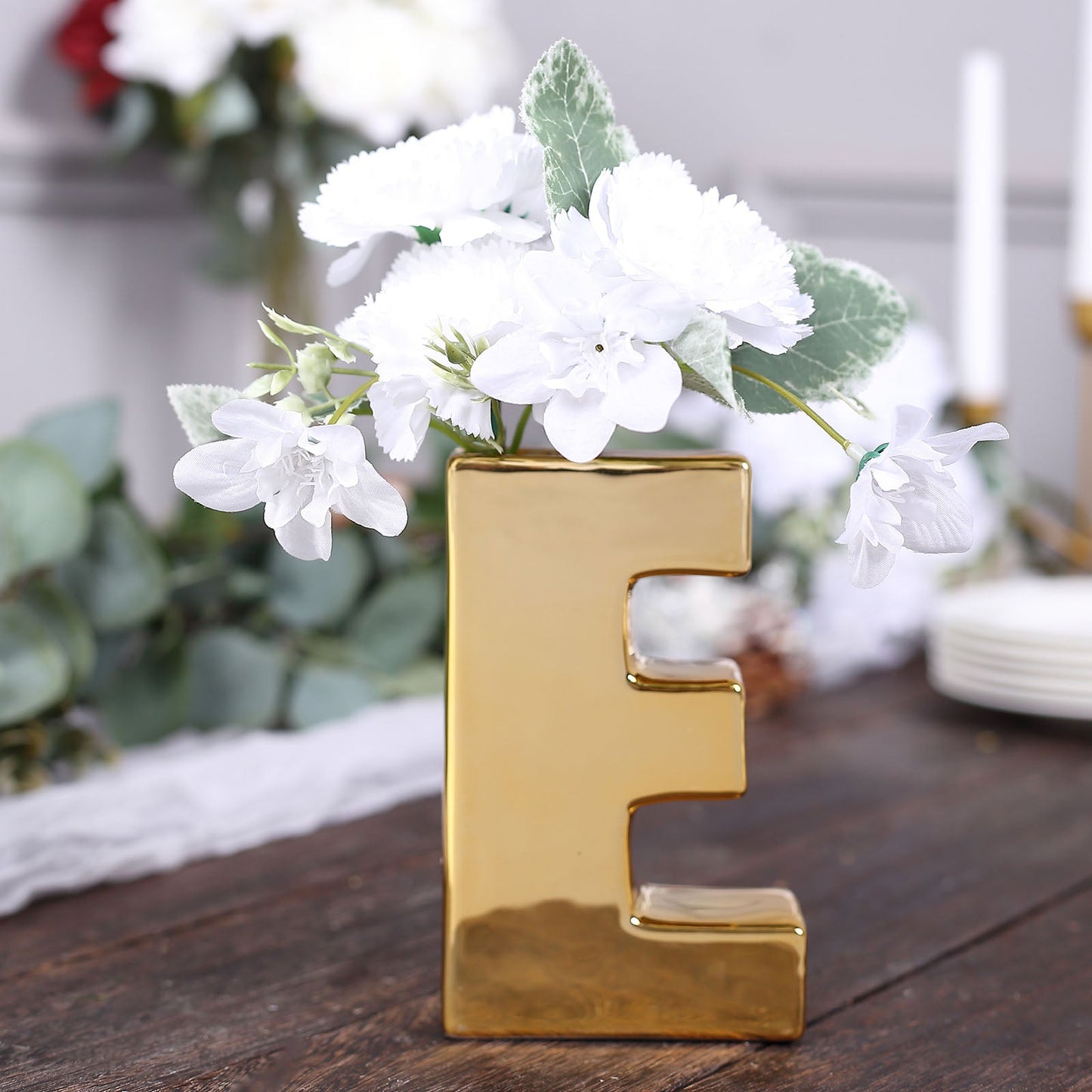 Gold Plated Letter "E" Ceramic Bud Planter Vase 6 Inch