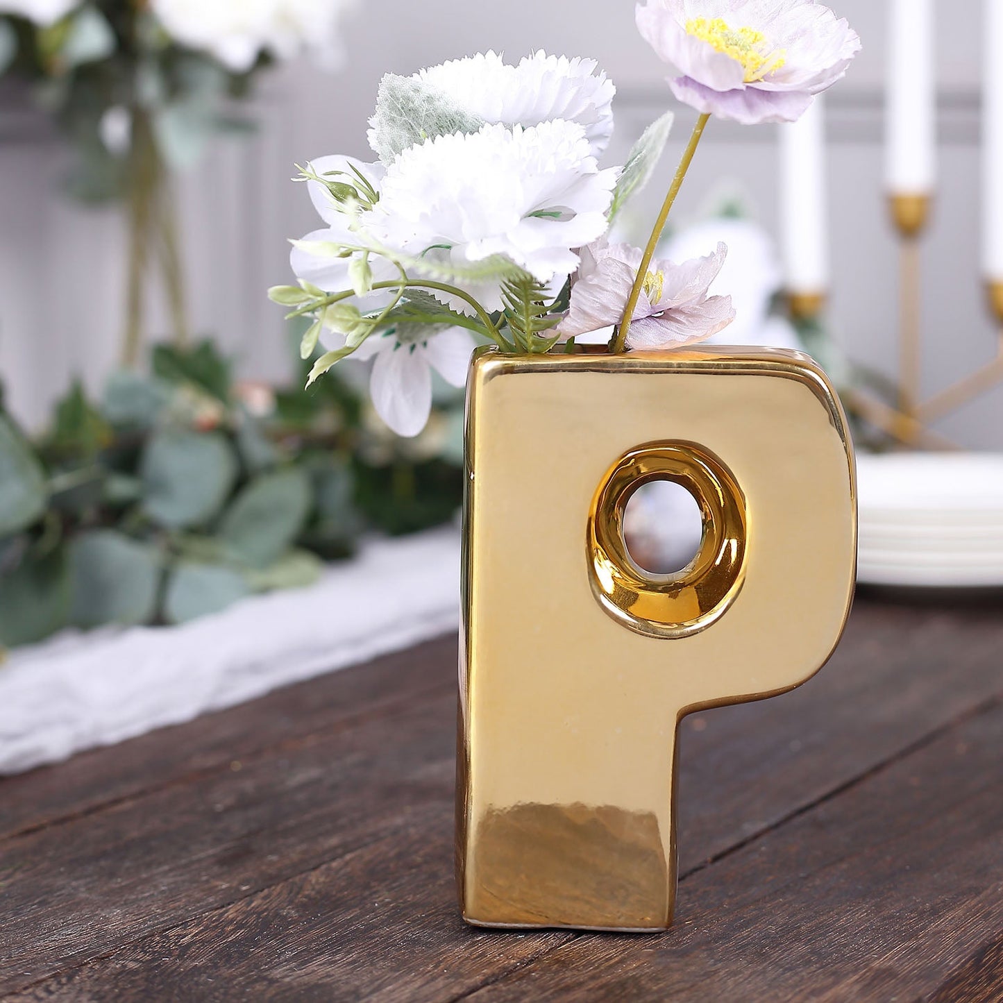 Gold Ceramic Letter P Flower Pot