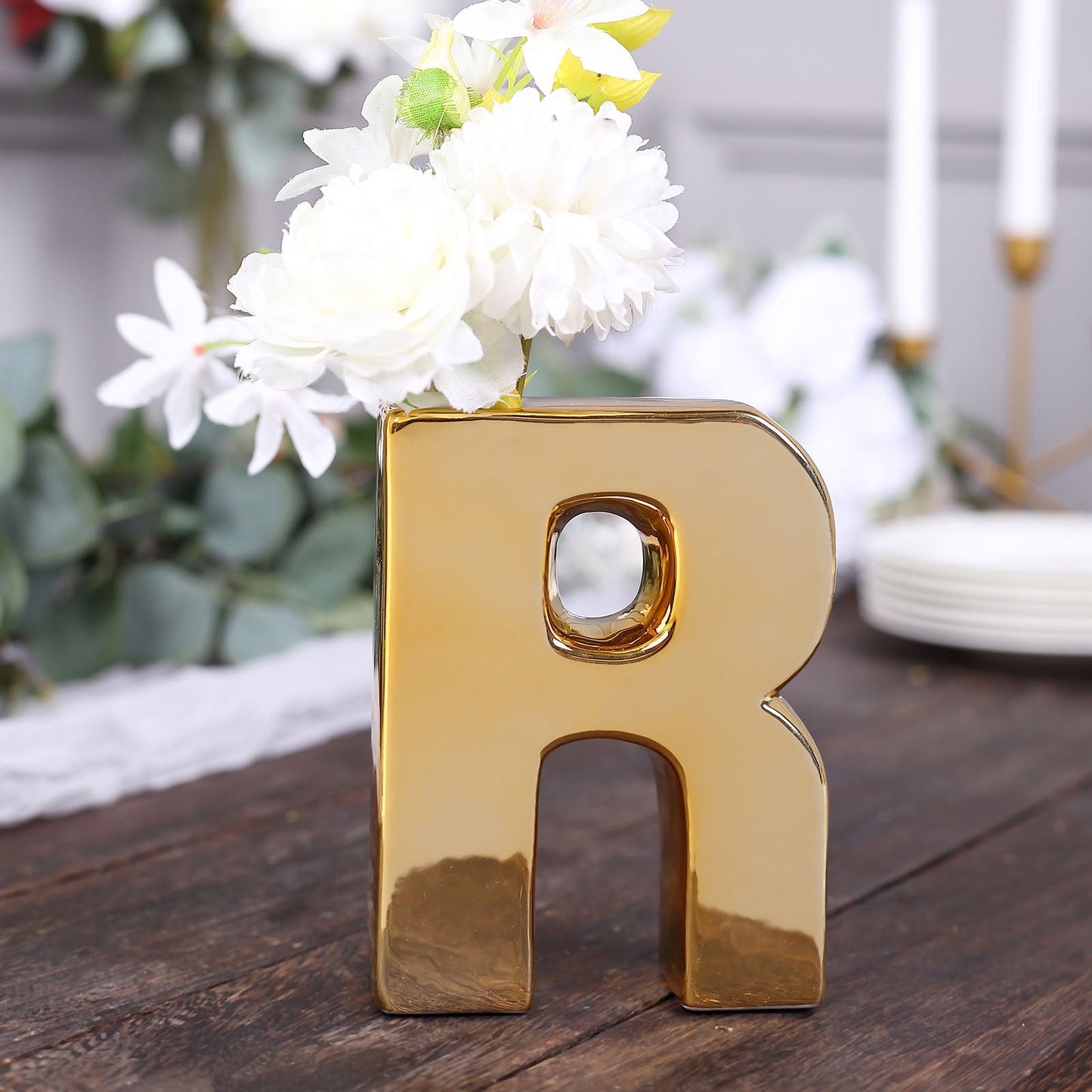 Gold Plated Letter R Shaped Bud Planter Pot
