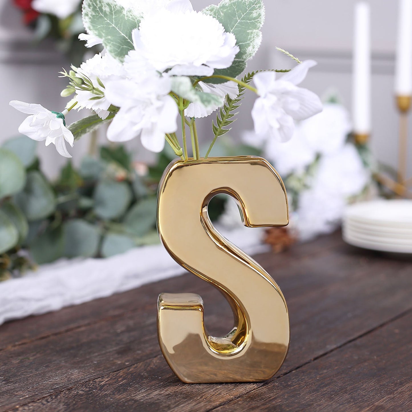 Gold Plated Ceramic Letter S Vase