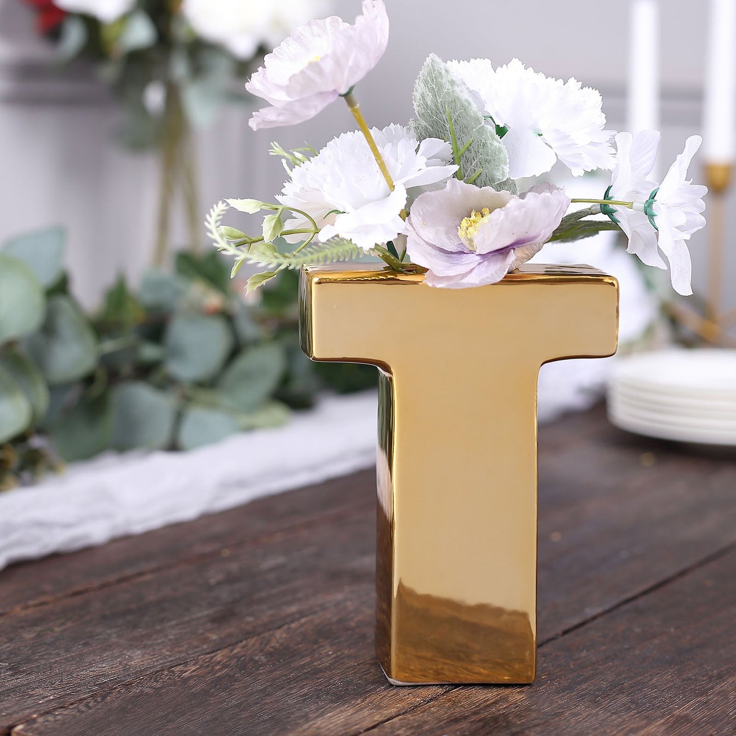 Ceramic T Shaped Planter In Gold Plating