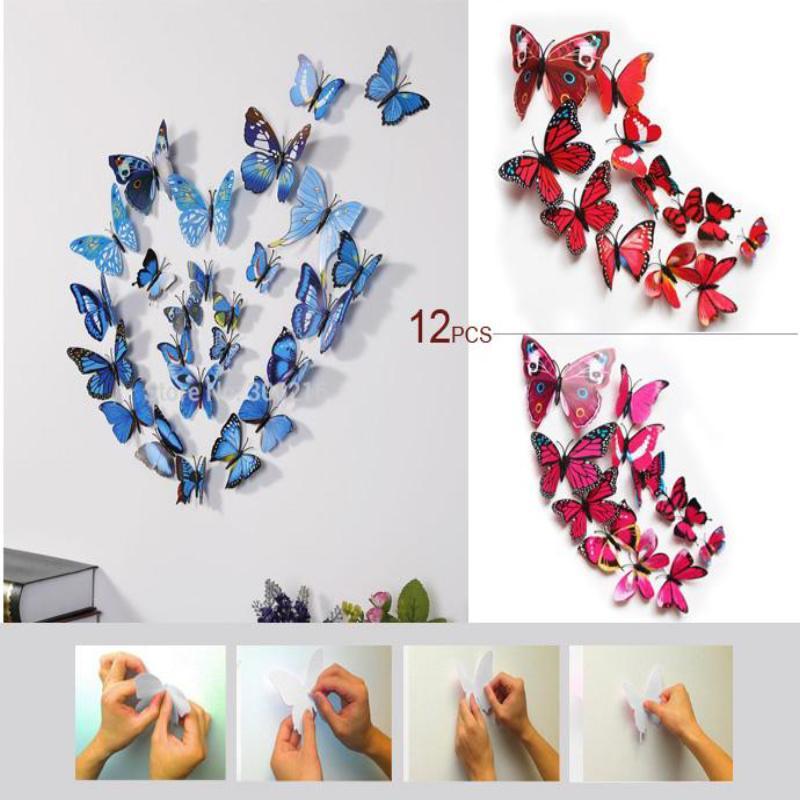 3D pink butterfly wall decals for DIY home decor, 12 pack.