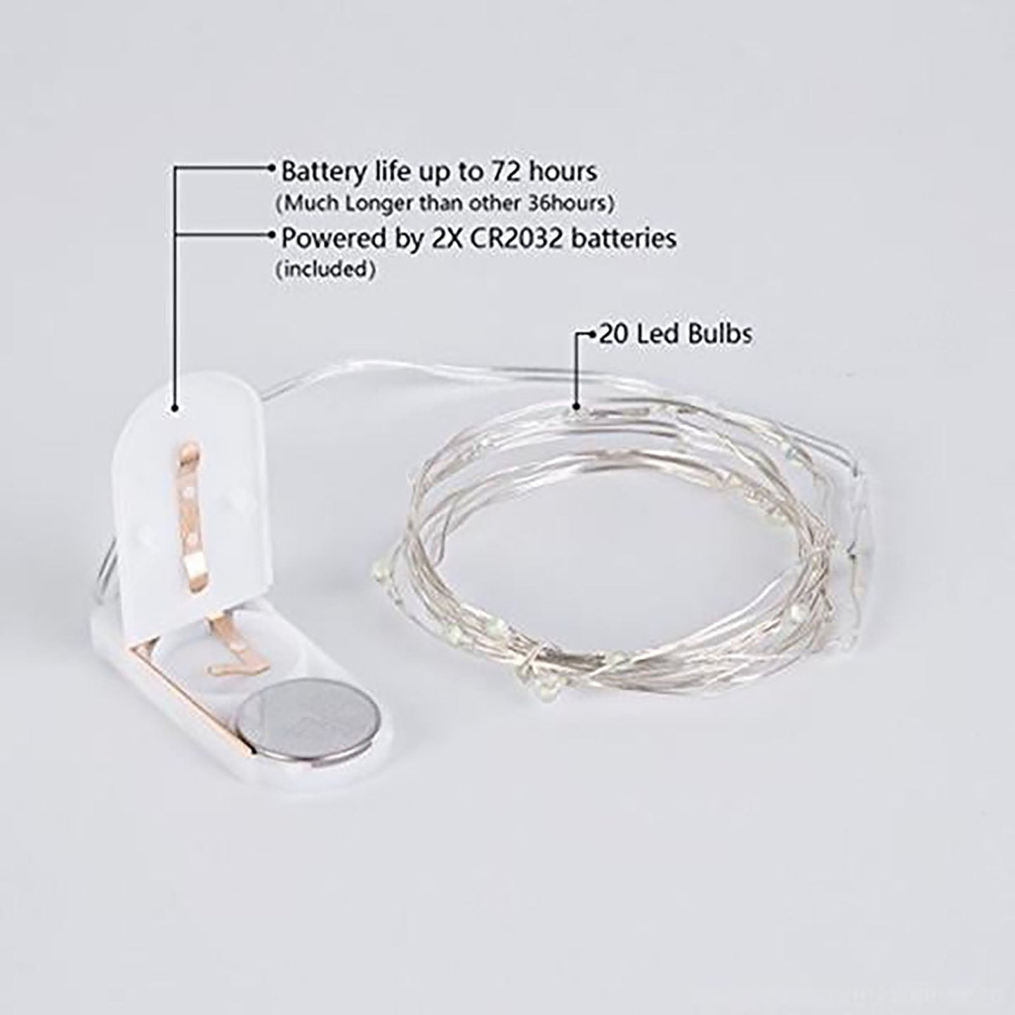 Red starry bright 20 LED string lights, battery operated micro fairy lights.