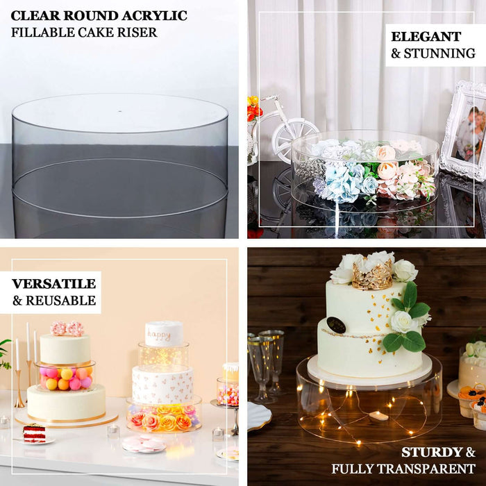 18" Round Acrylic Transparent Fillable Display Box Cake Stand, Clear Pedestal Riser With Hollow Bottom