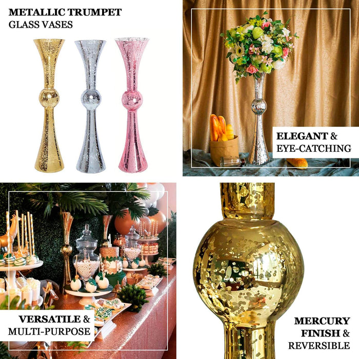 Pack of 4 - 24" Tall Clear Reversible Latour Trumpet Glass Vases