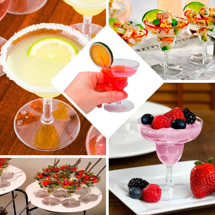 24 Pack | 2oz Crystal Clear Mini Disposable Margarita Glasses With Spoons, Plastic Dessert Appetizer Cup and Spoon Set