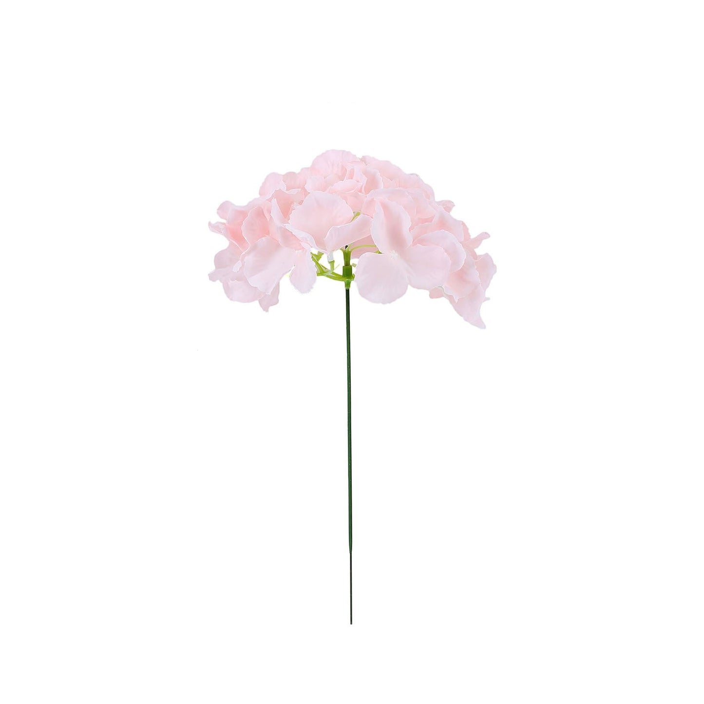 Blush artificial satin hydrangea flower head and stem for DIY arrangements.