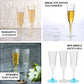 Dusty sage green plastic champagne flutes, lightweight and disposable, 24-pack.