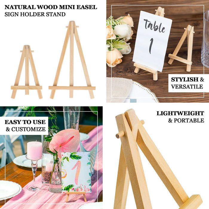 Natural wooden easel stands for table number holders, DIY display.