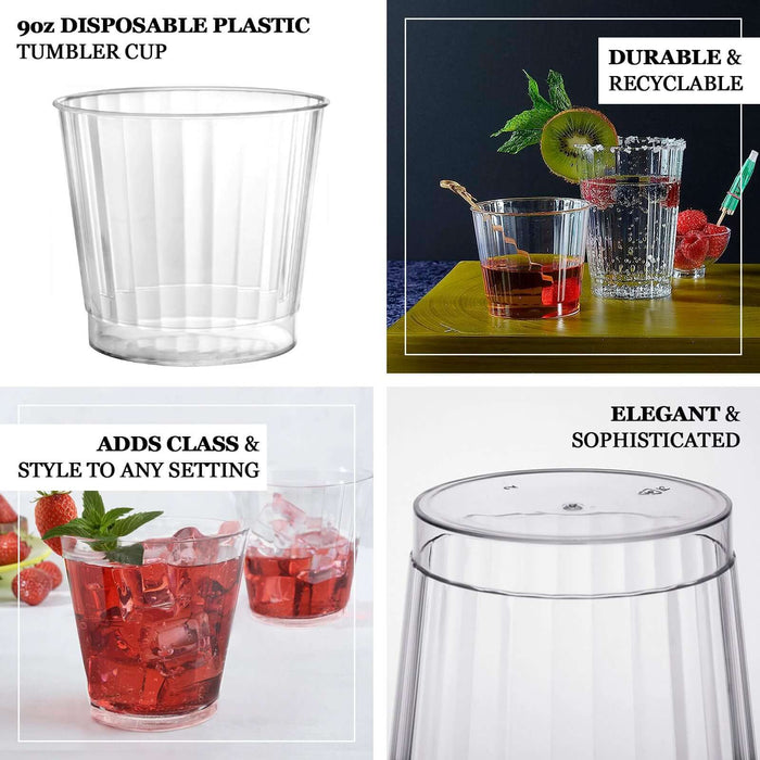 25 Pack | 9oz Crystal Clear Disposable Cocktail Glasses With Rounded Rims, Plastic Tumbler Party Cups