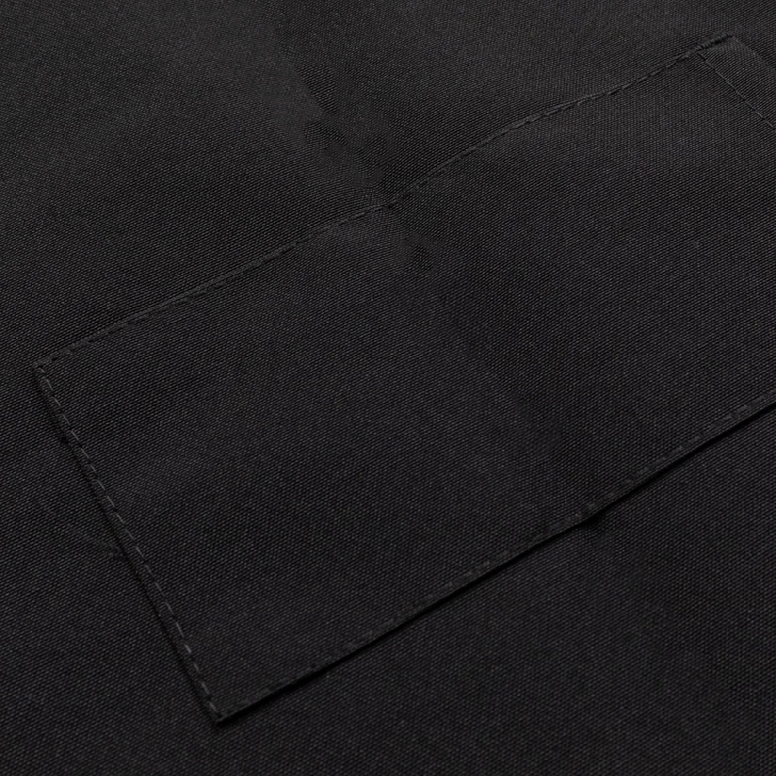 Black premium polyester cooking chef apron with adjustable neck and long ties.