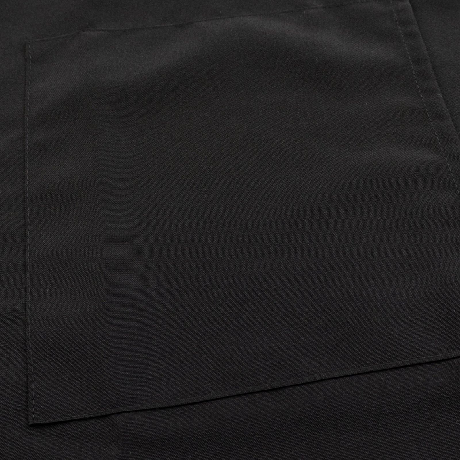 Black premium polyester cooking chef apron with adjustable neck and pockets.