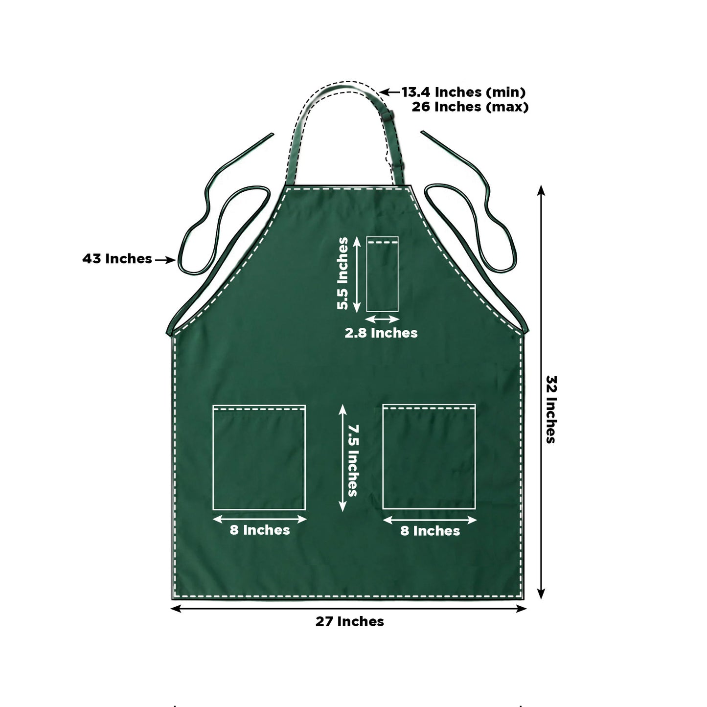 Emerald green chef apron with adjustable neck and two pockets.