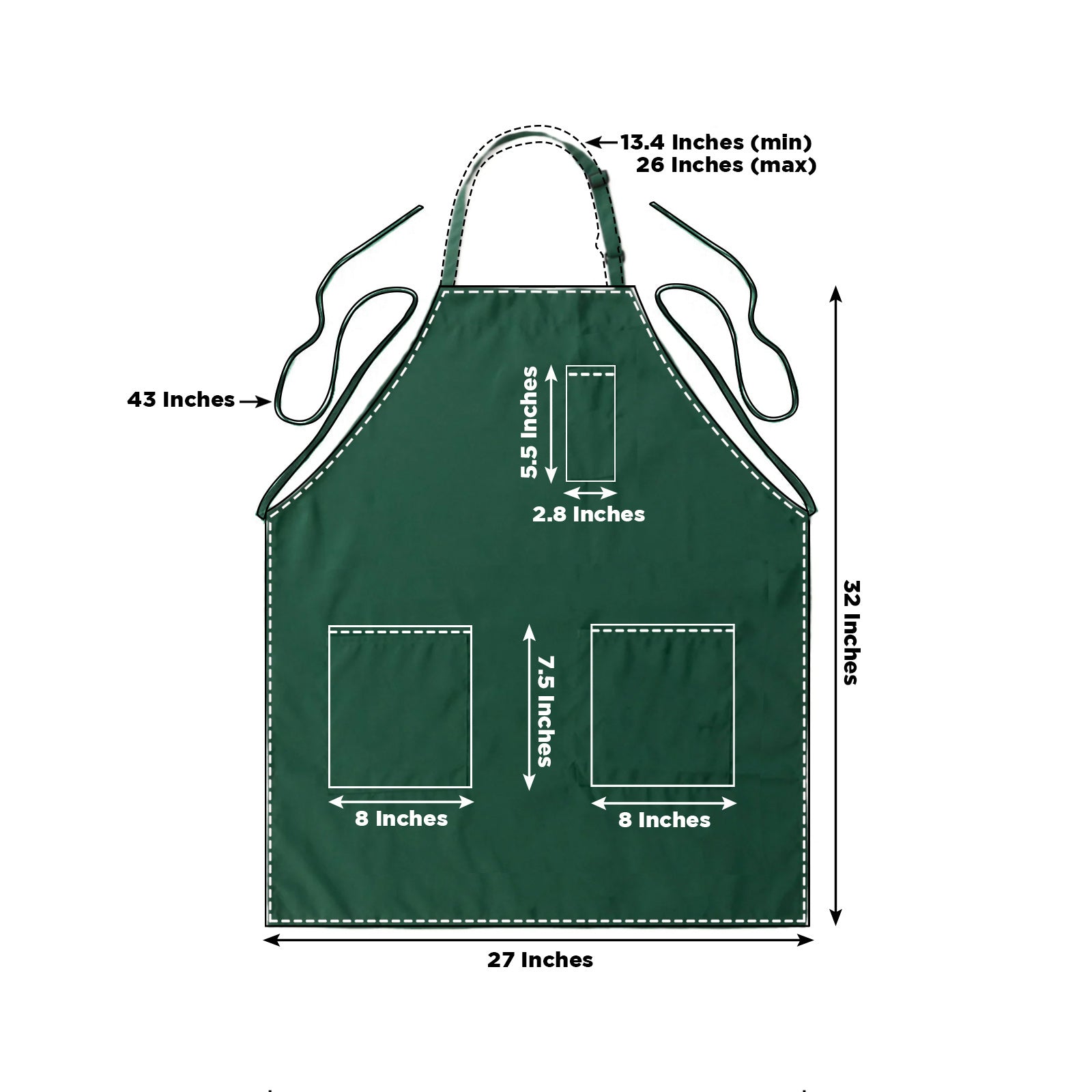 Emerald green chef apron with adjustable neck and two pockets.