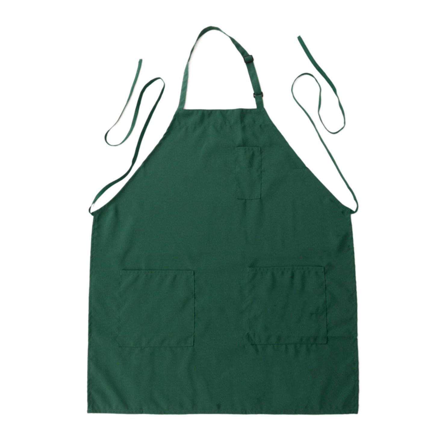 Emerald green premium polyester chef apron with adjustable neck and pockets.