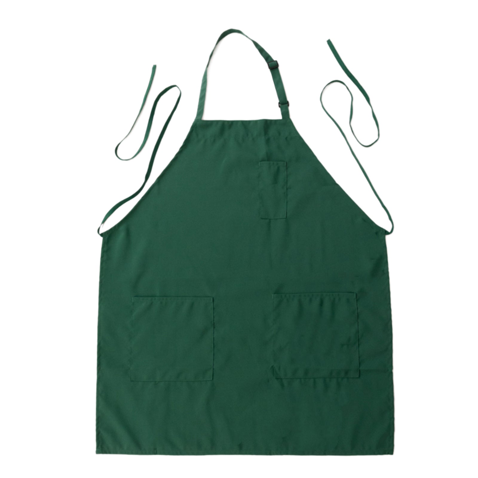 Emerald green premium polyester chef apron with adjustable neck and pockets.