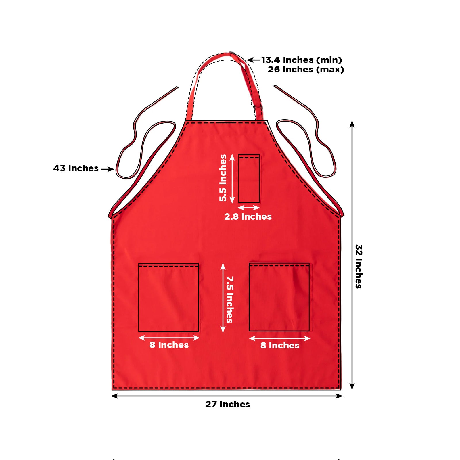 Red premium polyester cooking chef apron with adjustable neck and long ties.