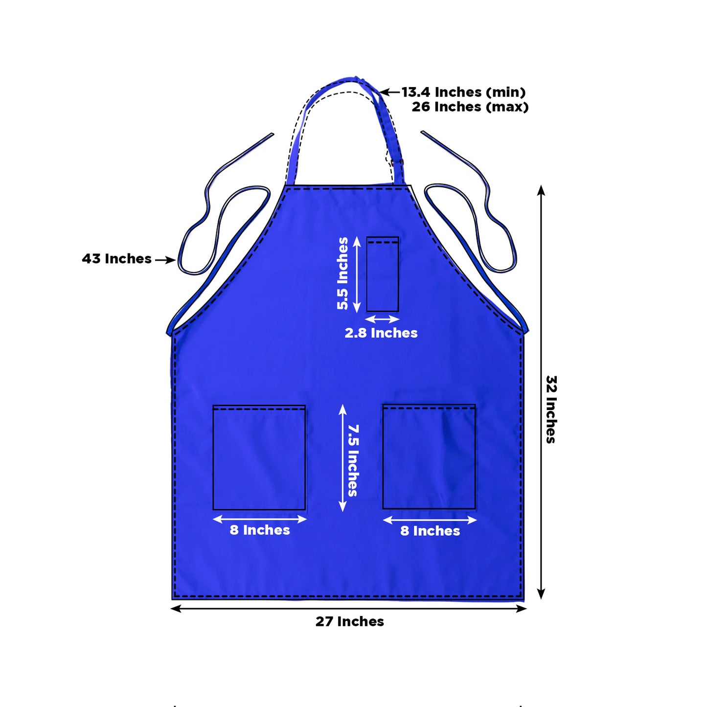 Royal Blue Premium Polyester Chef Apron with Adjustable Neck and Pockets