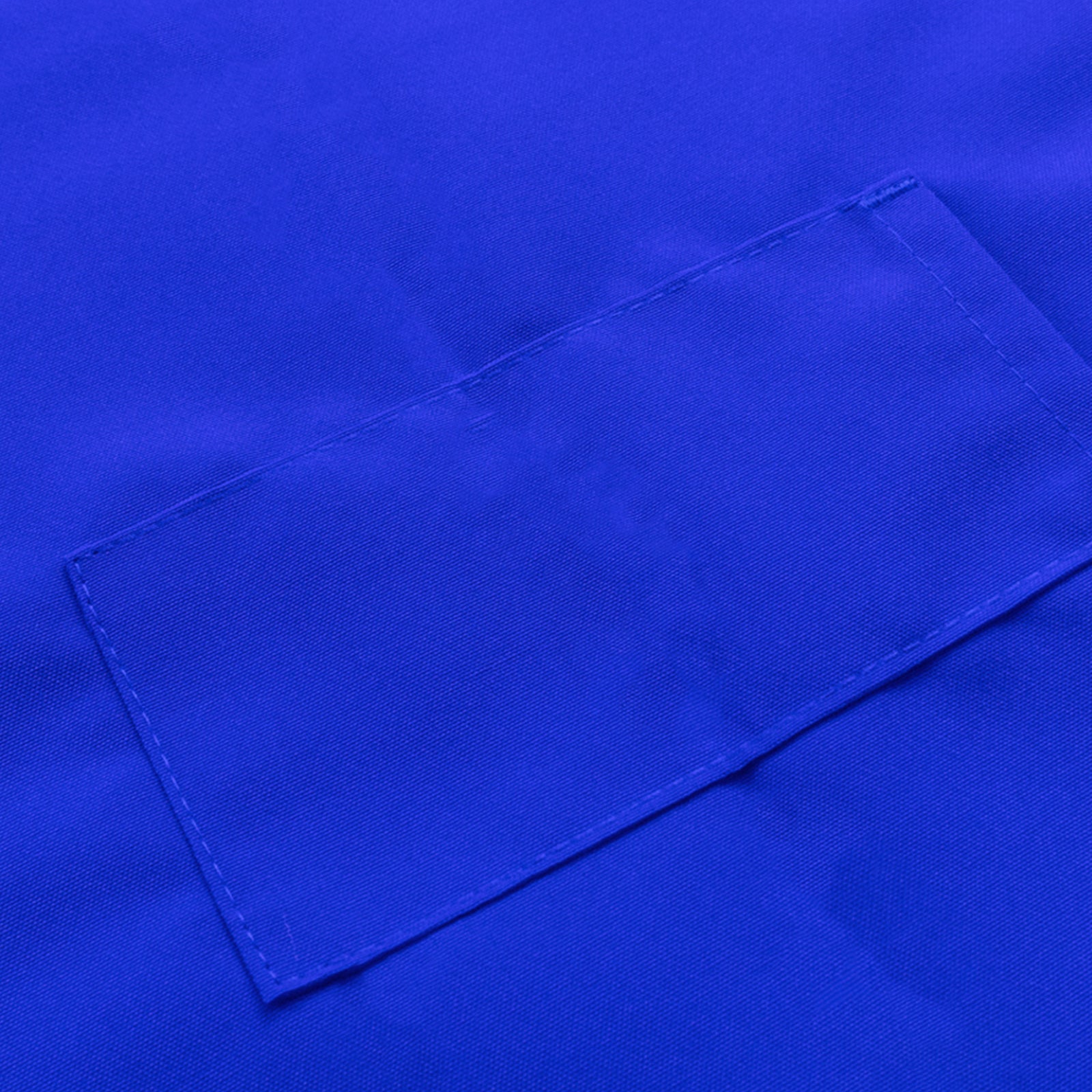 Royal blue cooking chef apron with adjustable neck and pockets.