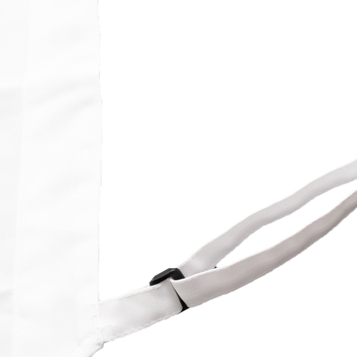 White premium polyester cooking chef apron with adjustable neck and long ties.