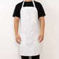 White polyester cooking chef apron with adjustable neck and pockets.