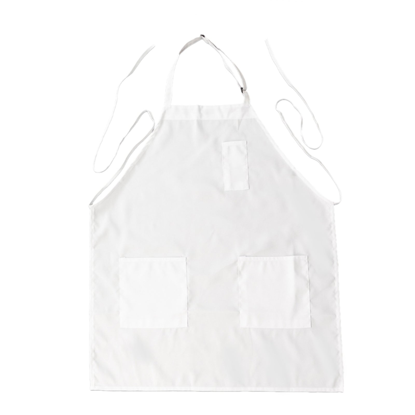 White premium polyester cooking chef apron with adjustable neck and long ties.