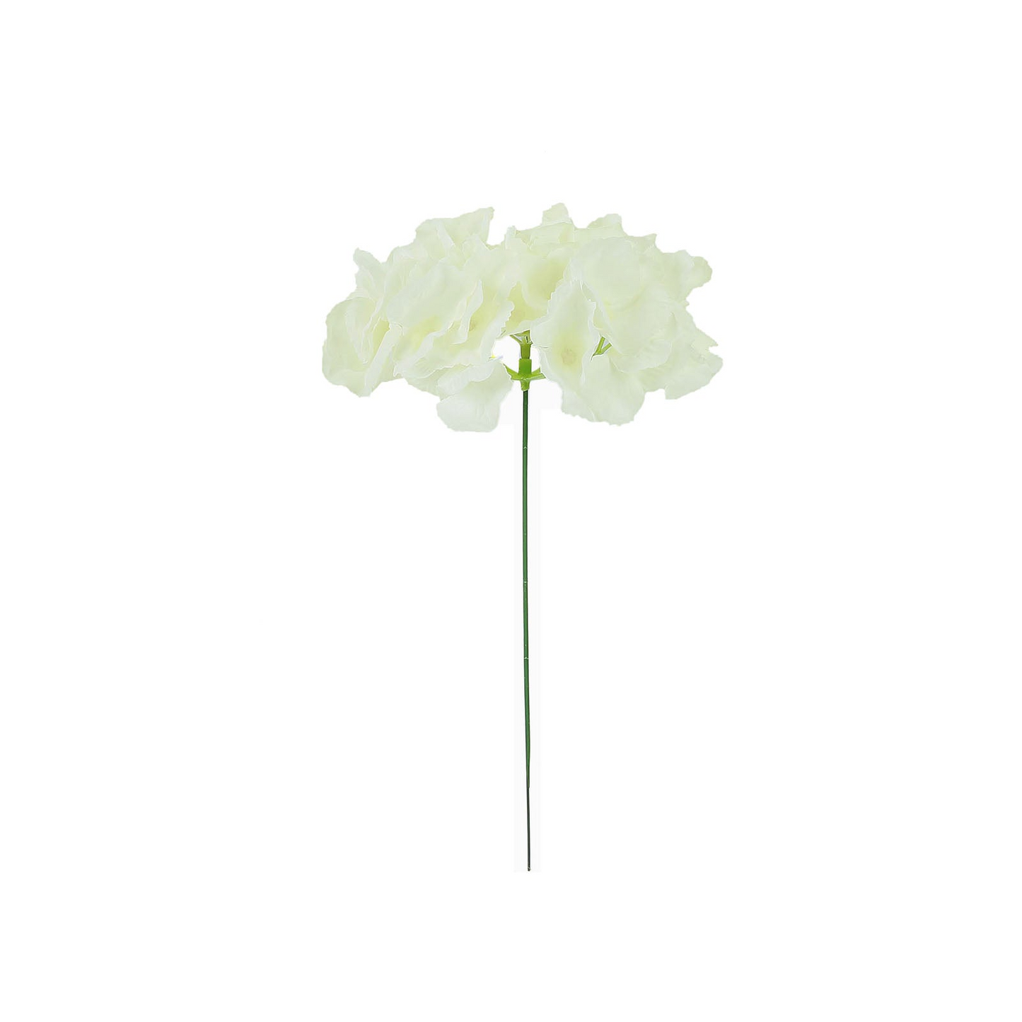 Cream artificial satin hydrangeas with stems for DIY arrangements.