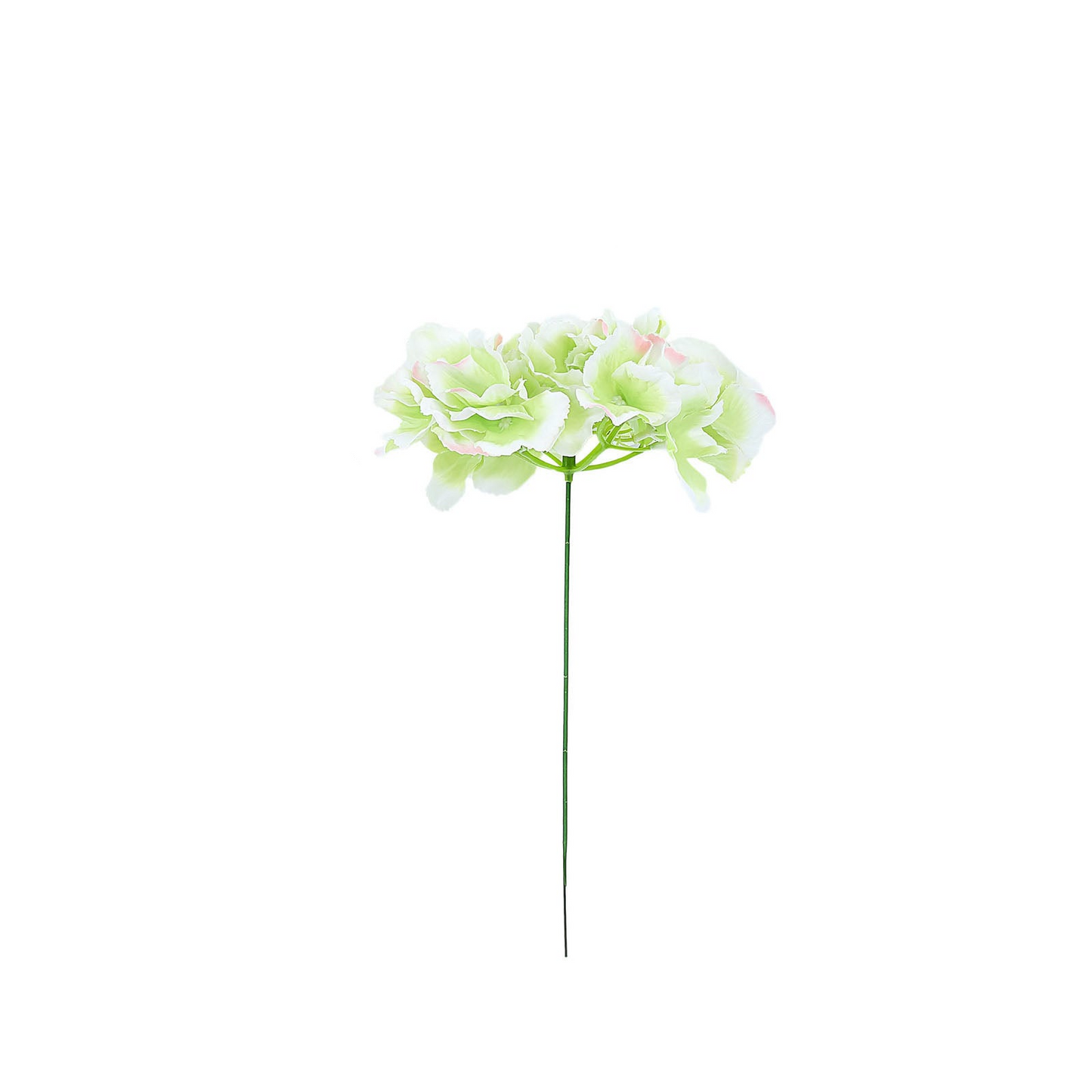 Lime and pink artificial satin hydrangeas with stems for DIY arrangements.