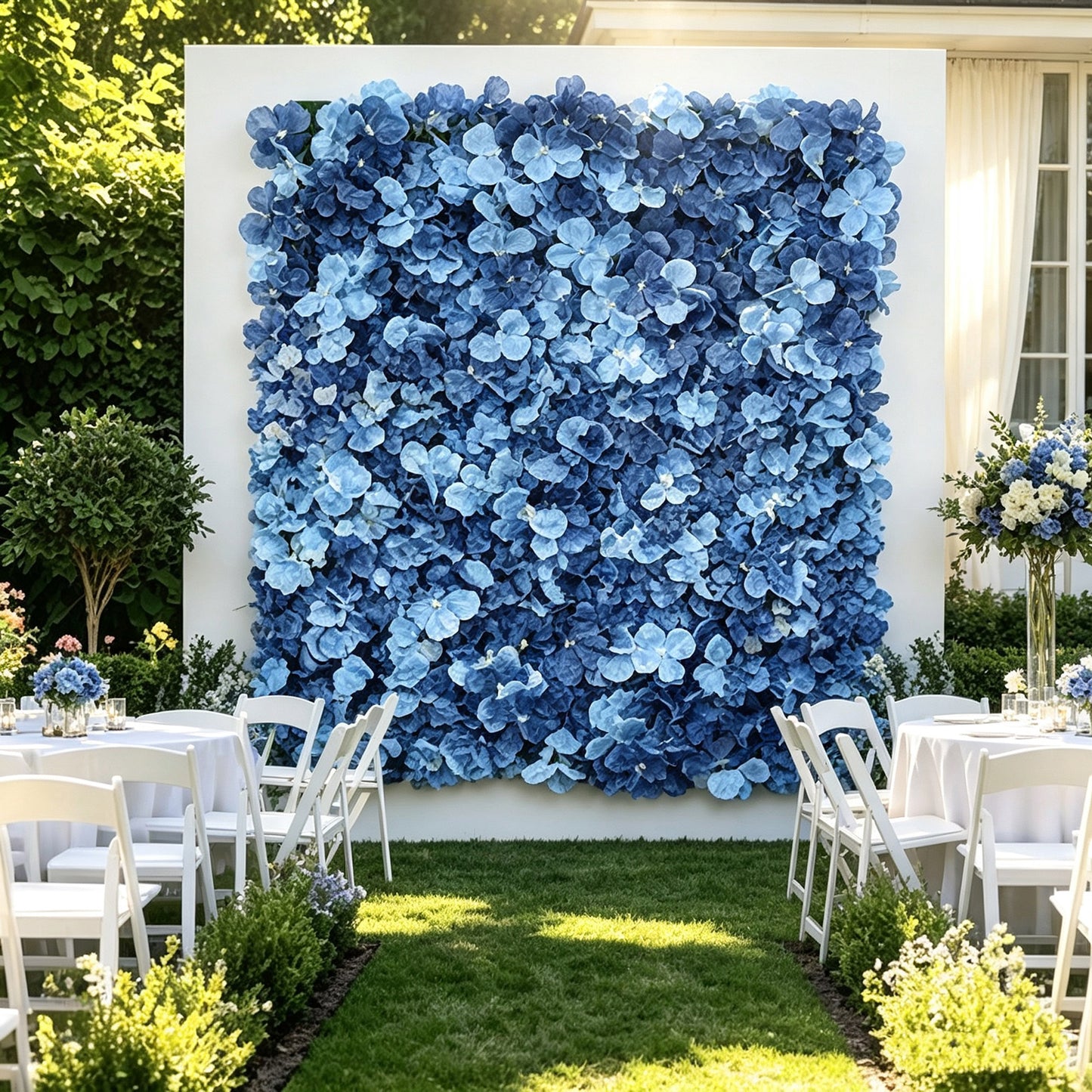 11 Sq ft. Dusty Blue UV Protected Hydrangea Flower Wall Mat Backdrop - 4 Artificial Panels