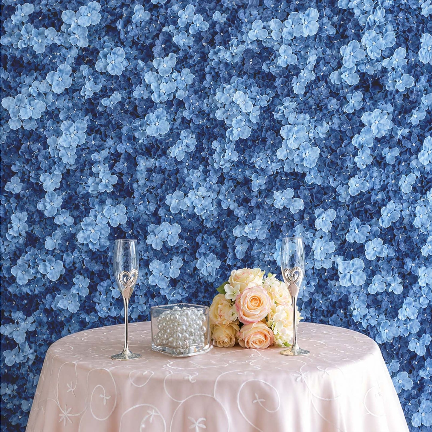 11 Sq ft. Dusty Blue UV Protected Hydrangea Flower Wall Mat Backdrop - 4 Artificial Panels