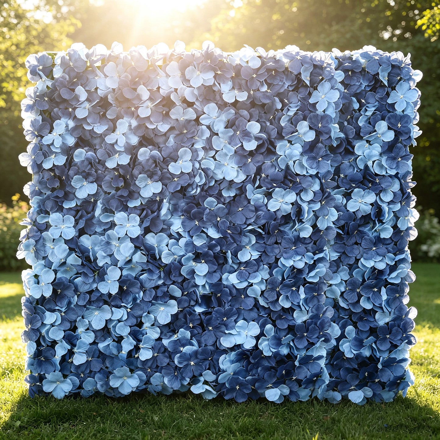 11 Sq ft. Dusty Blue UV Protected Hydrangea Flower Wall Mat Backdrop - 4 Artificial Panels