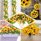 5 Bushes | 70 Yellow Artificial Silk Blossomed Sunflowers | Vase Decor