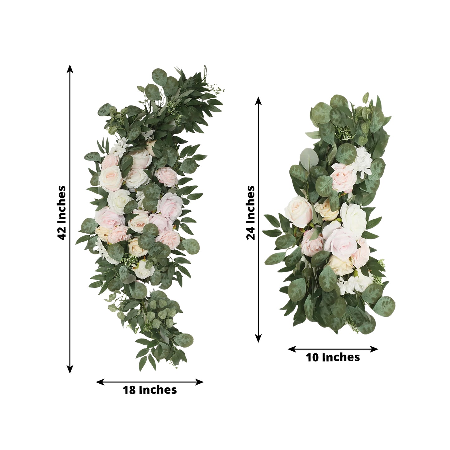 Set of 2 Silk Rose Floral Swag Wedding Arch Flowers in Cream Blush with Eucalyptus Leaves, Large Artificial Flower Arrangement Garlands - 24",42"