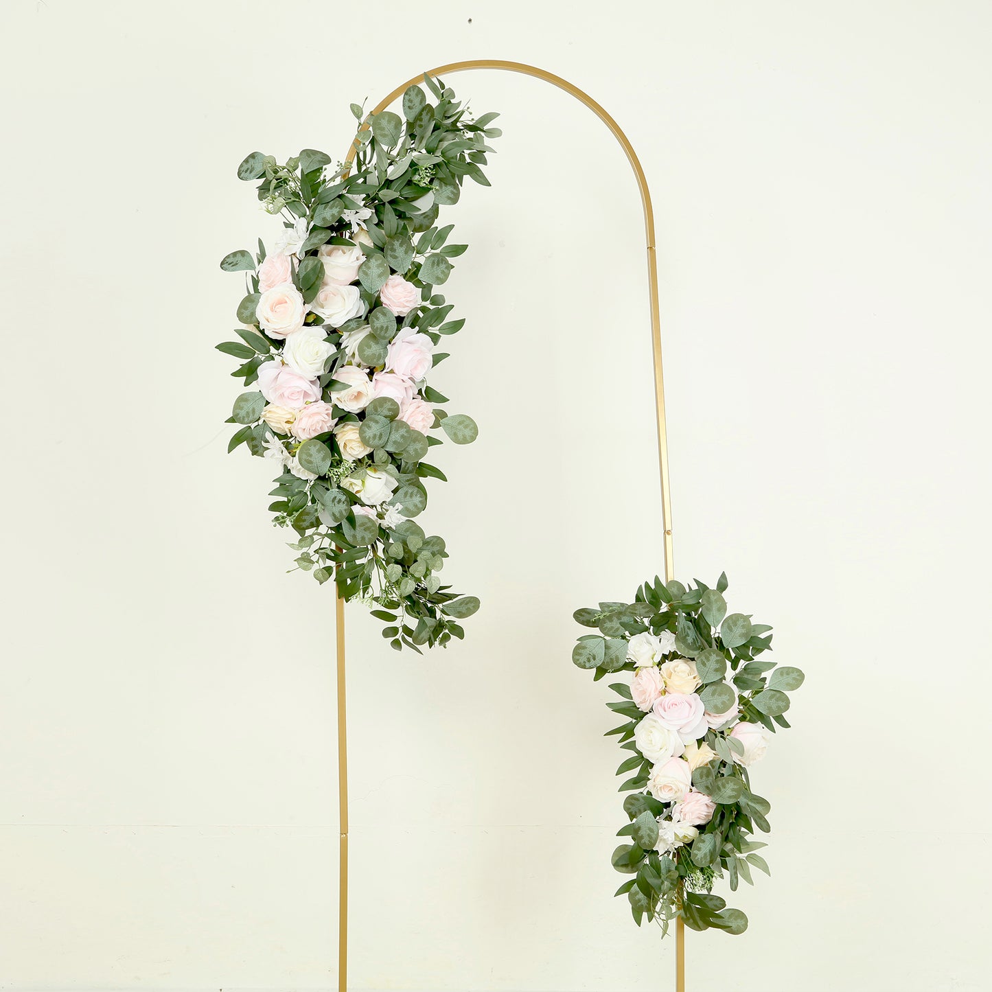 Set of 2 Silk Rose Floral Swag Wedding Arch Flowers in Cream Blush with Eucalyptus Leaves, Large Artificial Flower Arrangement Garlands - 24",42"