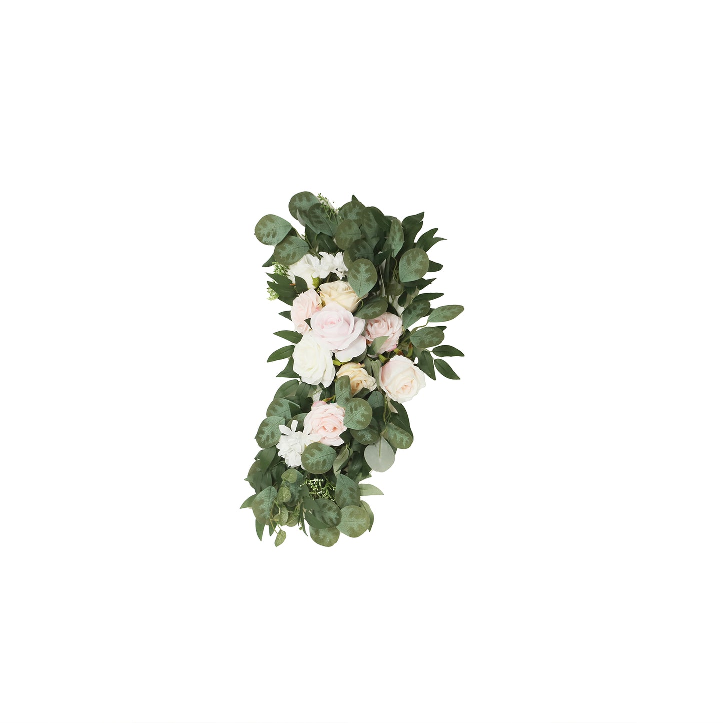 Set of 2 Silk Rose Floral Swag Wedding Arch Flowers in Cream Blush with Eucalyptus Leaves, Large Artificial Flower Arrangement Garlands - 24",42"