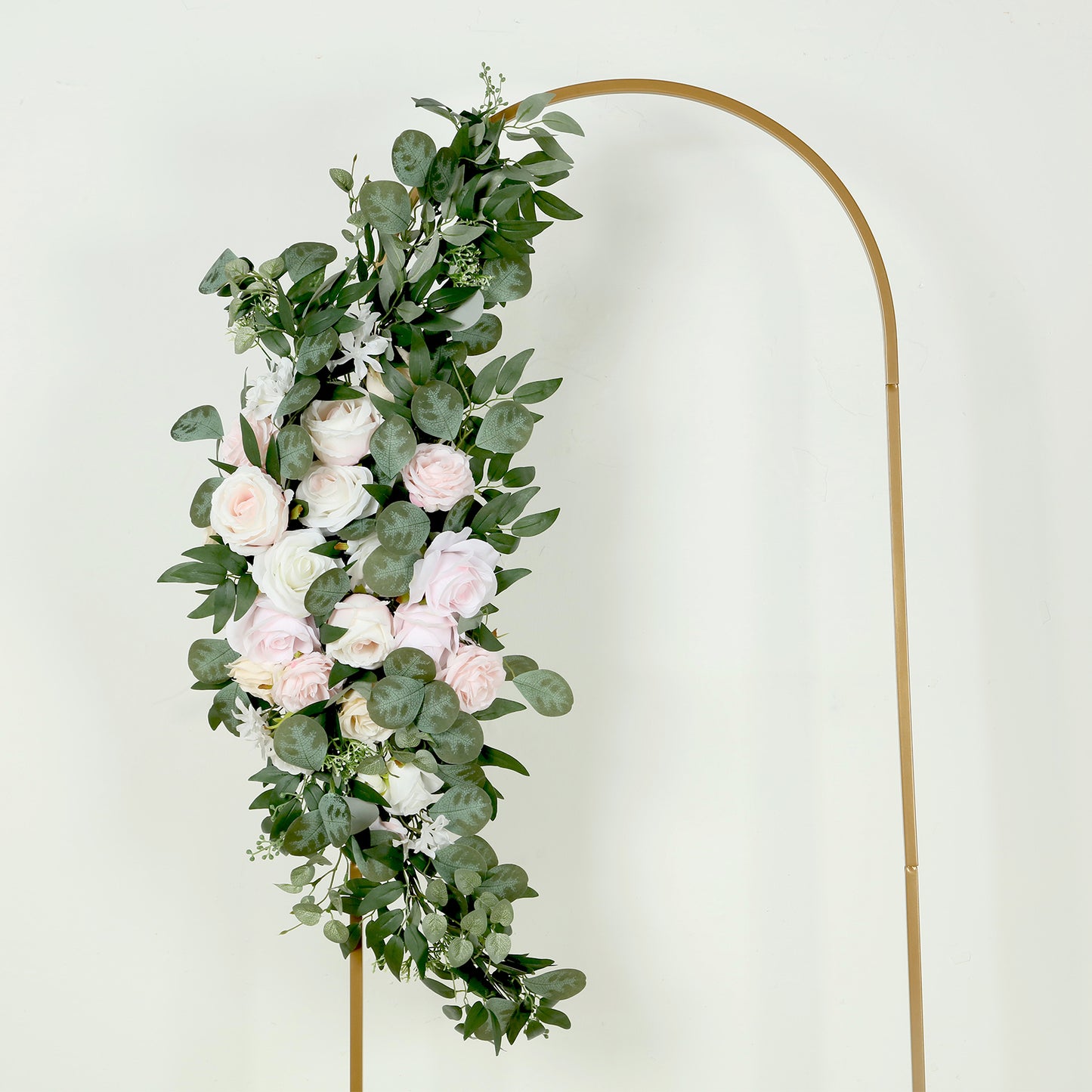 Set of 2 Silk Rose Floral Swag Wedding Arch Flowers in Cream Blush with Eucalyptus Leaves, Large Artificial Flower Arrangement Garlands - 24",42"