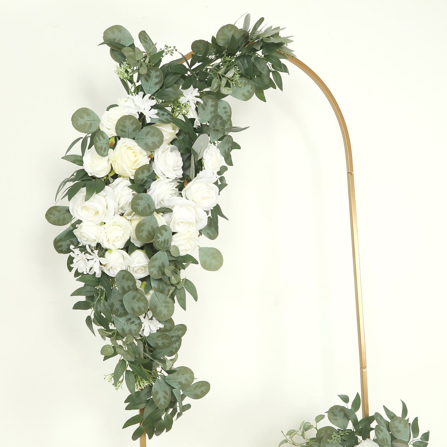 Set of 2 Silk Rose Floral Swag Wedding Arch Flowers in White with Eucalyptus Leaves, Large Artificial Flower Arrangement Garlands - 24",42"