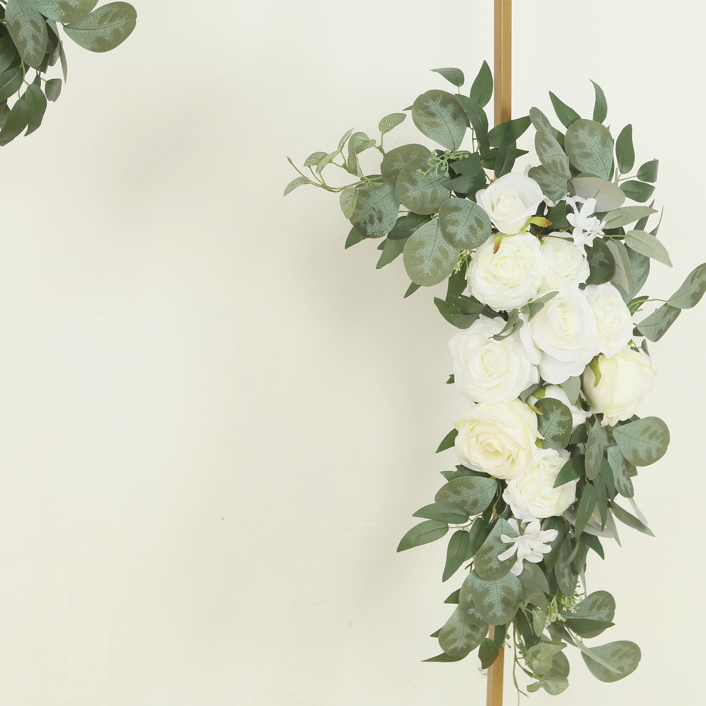 Set of 2 Silk Rose Floral Swag Wedding Arch Flowers in White with Eucalyptus Leaves, Large Artificial Flower Arrangement Garlands - 24",42"