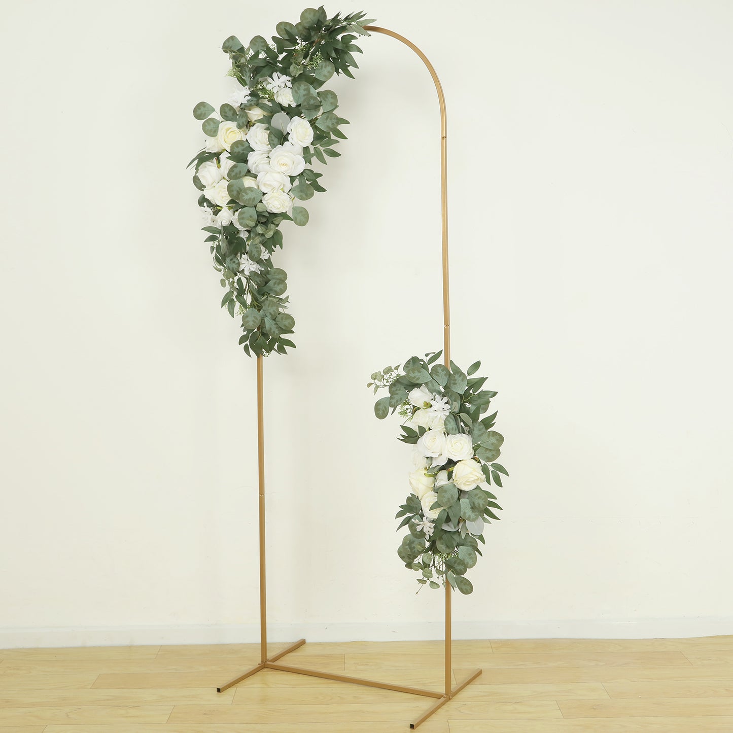 Set of 2 Silk Rose Floral Swag Wedding Arch Flowers in White with Eucalyptus Leaves, Large Artificial Flower Arrangement Garlands - 24",42"