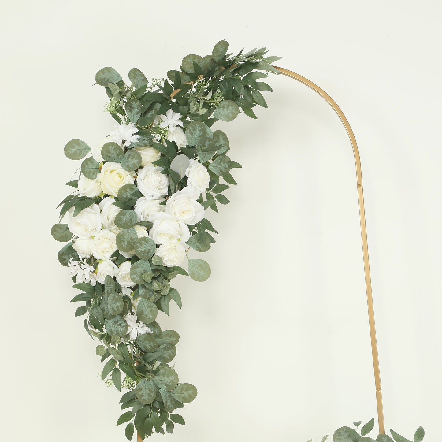 Set of 2 Silk Rose Floral Swag Wedding Arch Flowers in White with Eucalyptus Leaves, Large Artificial Flower Arrangement Garlands - 24",42"