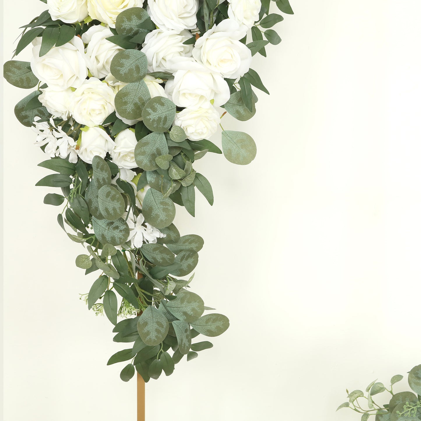 Set of 2 Silk Rose Floral Swag Wedding Arch Flowers in White with Eucalyptus Leaves, Large Artificial Flower Arrangement Garlands - 24",42"